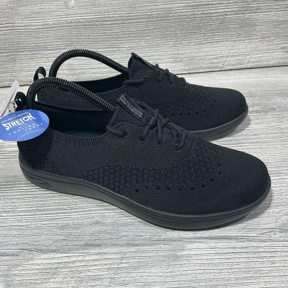 Skechers Newbury St Stretch Fit Slip-On Sneaker Casually Black Career Womens 8